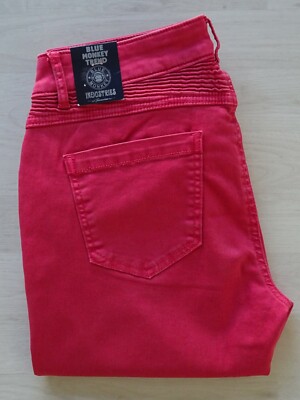 Blue Monkey Damen Jeans Yoan Rot Jeanshose mit Biesen Ziersteppung Stretch 1836