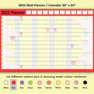 2022 Year Wall Planner Calendar 36 X 24 Choice Of 13 Colours Rolled Folded Ebay