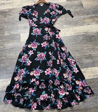 Miami Womens Dress Floral Maxi Wrap Tie Sleeves Hi Lo Ruffle Size XS