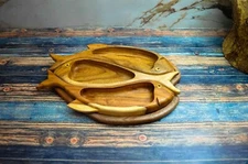A snack wooden plate of 3 fish, 100% handmade from Egypt Antiques