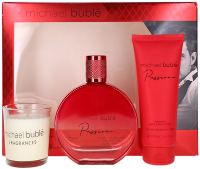 Passion de Michael Buble Set Para Mujer: EDP + Vela + Loción 3.4+2.5+3.4 Nuevo