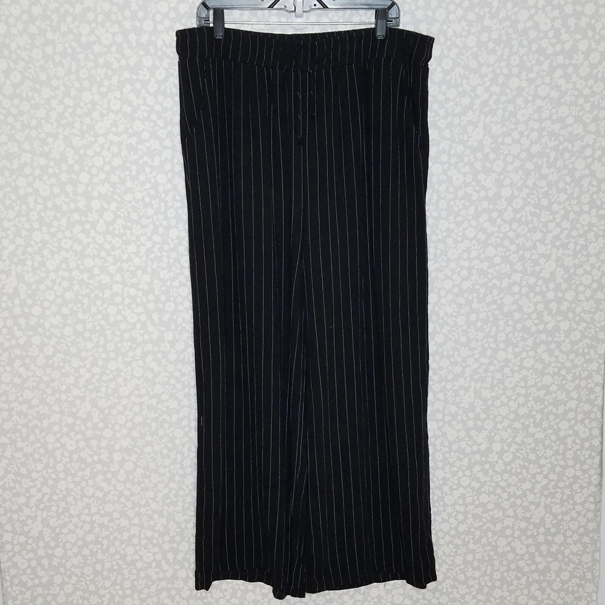 Linen Blend Pinstriped Flared Pants