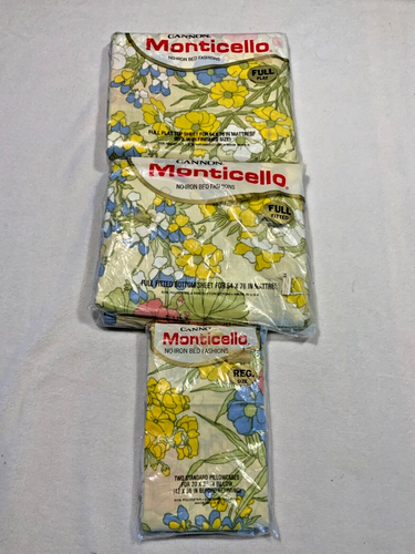 Vtg 60s 70s CANNON Monticello Full SHEET SET Garden Floral 4Pc - Picture 2 of 9