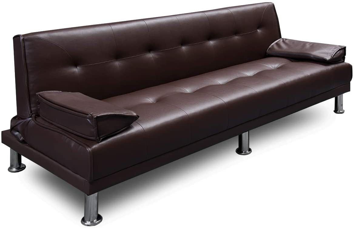 Immagine 01 - Sofa divano letto clic clac reclinabile in ecopelle alta qualità 3 posti marrone