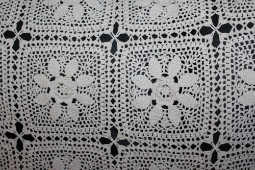Vntg Hand Crocheted Bedspread Table Cover couch cover white 66"x70" Floral Desig - Picture 2 of 4
