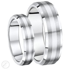 His Hers 5&7mm Titanium and Silver  Bevelled Edge Wedding Rings