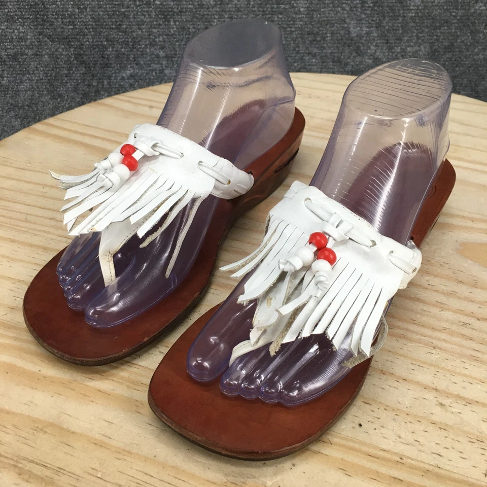 Contessa Sandals Womens 40 Cora Fringe Tasseled Wedge Thong White Leather Casual - Image 3 of 4