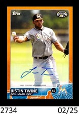 1-2015 TOPPS PRO DEBUT ORANGE AUTO JUSTIN TWINE MARLINS 02/25
