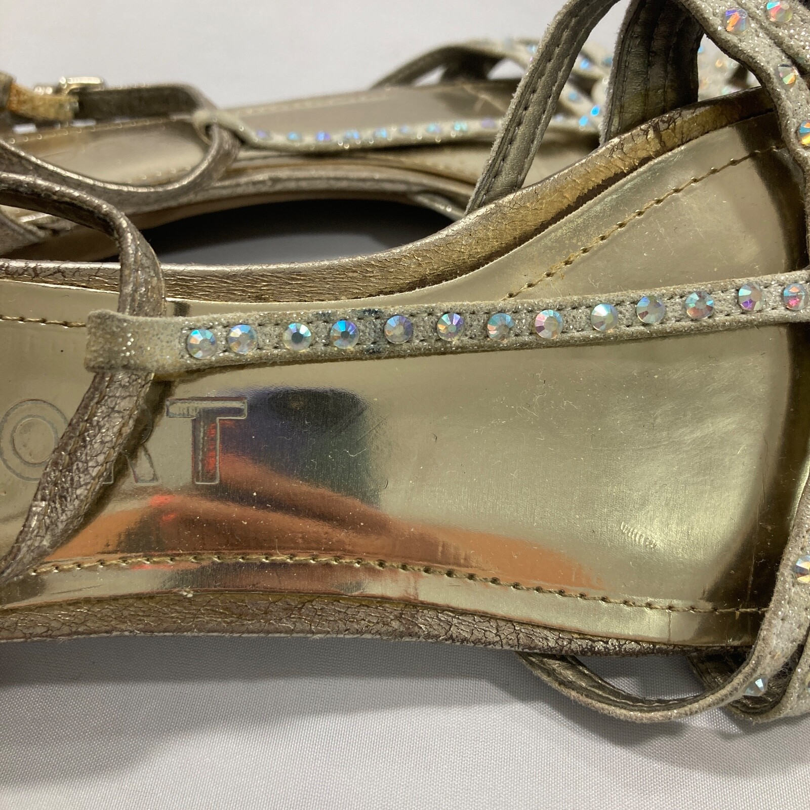Report Womens Sandals Size 8.5 Silver Rhinestones Glitter Felecia Flats eBay