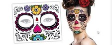 Day of The Dead Floral Dia De Los Muertos Halloween Zombie Face Tattoo USA Ship