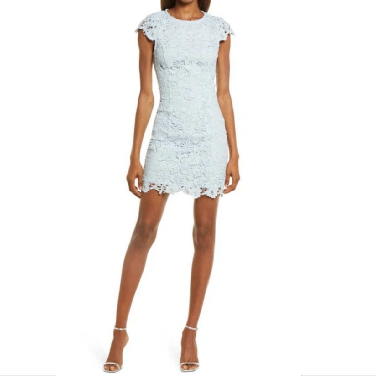 romance language white backless lace dress lulus NWT Body-con In Light Blue Size Medium Color:Dark Ivory slip strips) and an handmadeinusa Sweetheart Sleeveless Floral Tiered