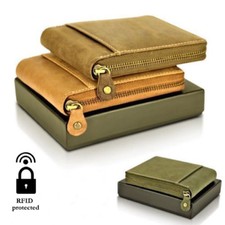 Mens Wallet Real Leather Zip-Around Hunter New in Gift Box Genuine Black Brown 