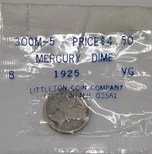 1925 Liberty Head 'Mercury' Dime - Very Good Cond in Littleton Packaging