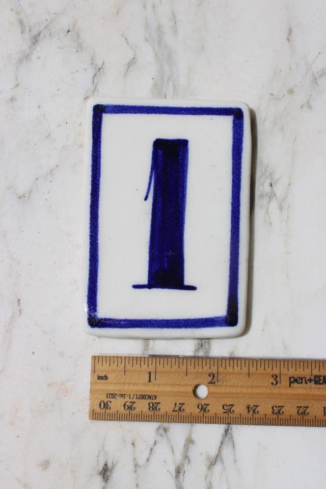 AZULEJOS CASA DIRECCIÓN NÚMERO "1" AZUL COBALTO BLANCO PORCELANA-#1B Foto 3 de 4