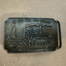 Belt Buckle CLERMONT The Great North River Steamboat Brass H-36 Vintage 1974