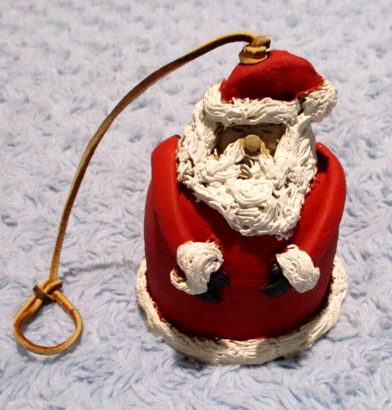 JAN Pottery Santa Christmas Ornament Bell Dangle Legs 1981 VGC