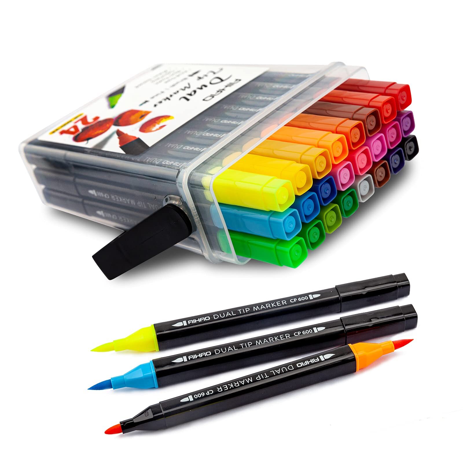 Washable Dual Tip Markers for Kids with Portable Stand Case-image