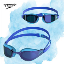 SPEEDO FASTSKIN HYPER ELITE MIRROR JUNIOR SWIMMING GOGGLES NEON BLUE LENS RACING