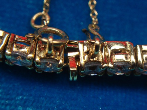 PRETTY STERLING SILVER W/GOLD VERMEIL TENNIS BRACELET WITH 4 MM STONE- 7" - NICE - Picture 10 of 11