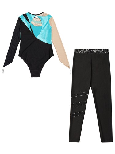 Kids Girls Outfit Rhinestones Tracksuit Figure Skating Set Long Sleeve Leggings - Picture 65 of 74