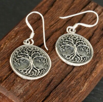 Ohrringe Ohrhänger Baum des Lebens Yggdrasil 31x15,5mm Sterlingsilber Silber 925