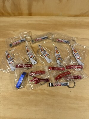 Coors Light Budweiser Bud Light Fireball Branded Keychain Bottle Opener Lot (17)