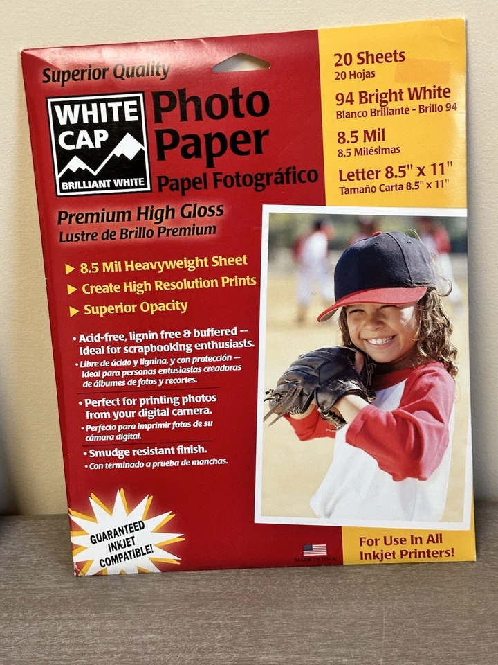 White Cap 8.5 x 11 Premium Glossy Inkjet Photo Paper 20 Sheets Sealed NEW - Image 3 of 4