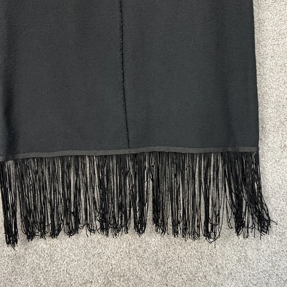 Falda midi ZARA para mujer pequeña negra flecos cintura elástica tirar boho chic Foto 4 de 4