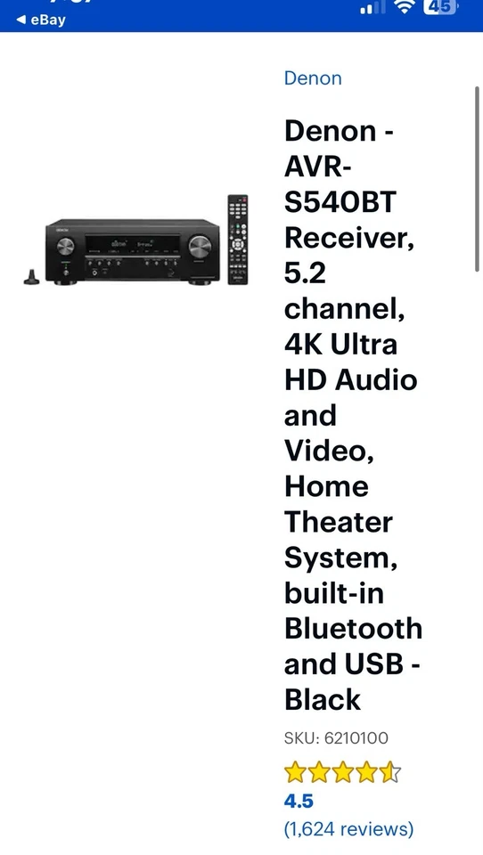 Denon AVR-S540BT 5.2-Ch 4K Ultra HD HDR Compatible A/V Receiver Surround Home - Image 2 of 4