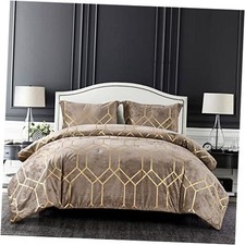 Metallic Print Comforter Set, Distressed Velvet Face with Queen Khaki Gold