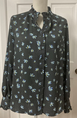Halogen Long Sleeve Gray Floral Blouse Women s Size Medium,Preowned.
