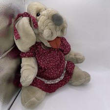 Vintage Ganz Bros Wrinkles Dog Hand Puppet Original 18 7152985 Red Dress Bows