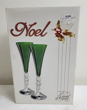 (2) Cristal d'Arques-Durand NOEL Water Goblets, Green 9 1/2" Original Box