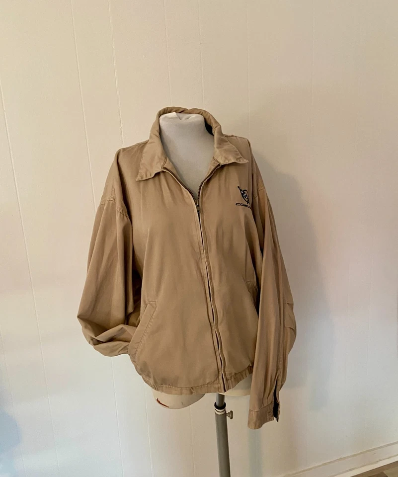 Corvette Racing Jacket VTG Cutter & Buck Full Zip Bomber Khaki Flannel Tan Zip - Image 4 of 4
