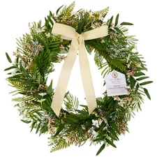 My Texas House Faux Flowers Greenery Ivory Bow Wreath 20 Inch Home Wall Decor