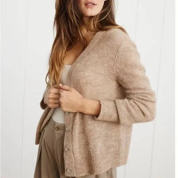 Jenni Kayne 男友开衫 XL 码米色羊驼羊毛针织 V 领毛衣 — 第 2/4 张图片