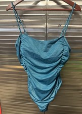 Swimsuit Womens Square Neck Holiday Swimwear Teal Shimmering. XL . Tummy Control