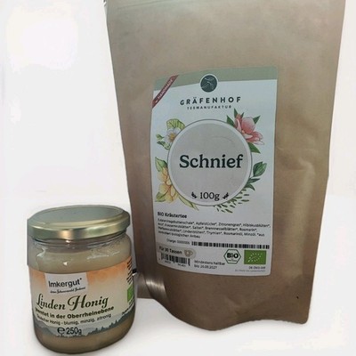 Tee&Honig Set Imkergut Linden Honig 250g, Gräfenhof Erkältungstee ''Schnief'' 100g