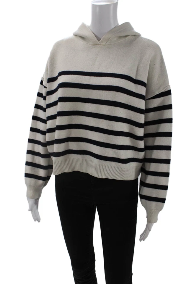 Moletom com capuz Zara feminino listrado de malha manga longa com capuz branco tamanho G - Imagem 2 de 4