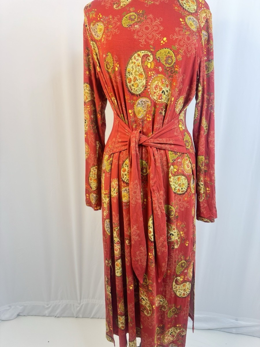 Johnny Was Paisley Lace Janie Favorite Long Sleeve Tie Front Knit Midi  Dress XL