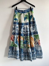 FARM Rio Blue Tile Midi Skirt In Multi Blue  White Tropical Print Small NWT