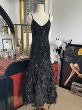 Vintage Sue Wong Black Silk Beaded 3D Petal Gown Dress Size 4