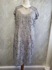 Joanna Hope Grey Silver Lace Overlay Occasion Dress Knee Length Size 18. PK