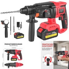 Komplettes 3-in-1 Bohrhammer-Set 21V Akku Bohrer Mei&szlig;el mit Zubeh&ouml;r 2 Batterien