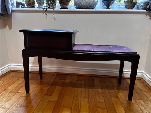 Vintage Mahogany Teak Telephone Table with Padded Seat and Drawer 1960's - Picture 6 of 9