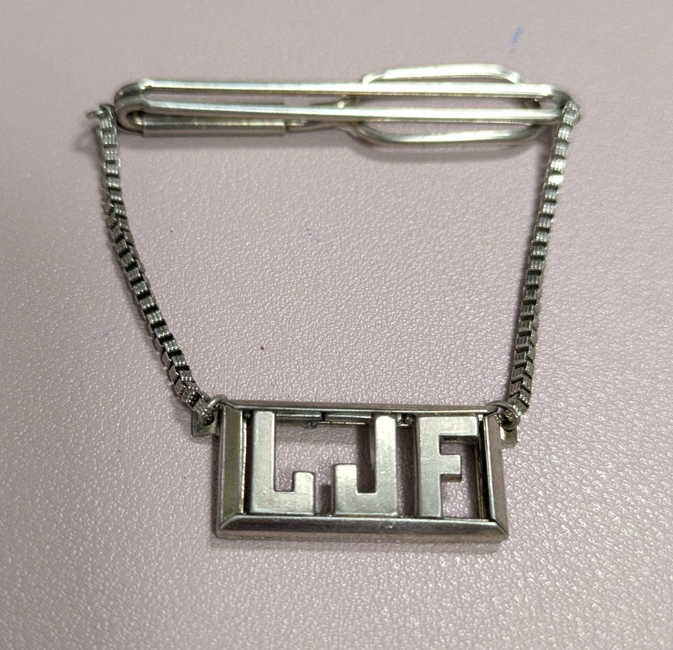 Cadena de barra de corbata de ley Swank LJF inicial monograma clip plata 925 personalizada de colección Foto 2 de 4