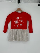 Tucker + Tate Girls Sz 6 Holiday Christmas Dress snowflake sequin long sleeve K3