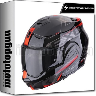 SCORPION MODULAR MOTORCYCLE HELMET EXO-TECH EVO TRAVELLER BLACK RED S