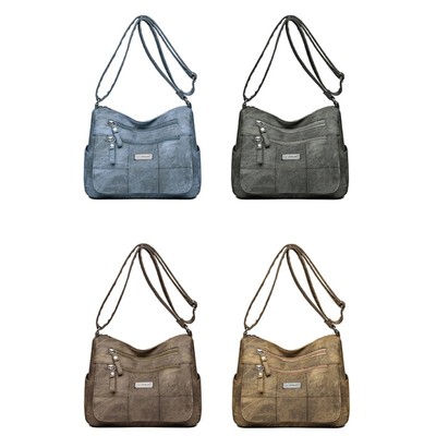 Lightweight Blue Leather Shoulder Bag PU Leather Crossbody Purse for Moms