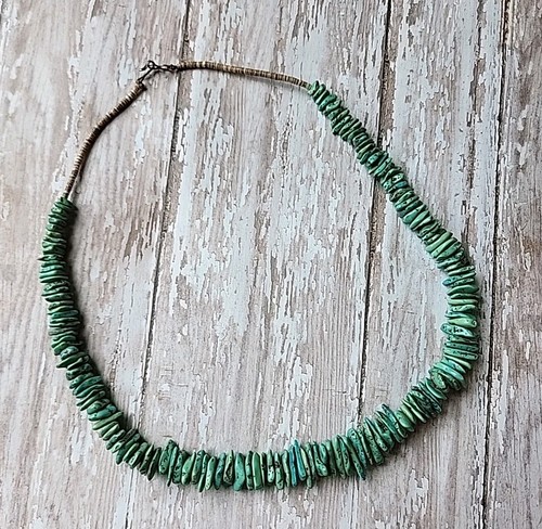 Southwestern Green Turquoise Chip Necklace With Heishi Shell Beads: DP - Picture 4 of 9